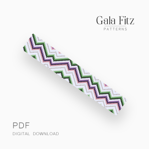 Pastel chevron Loom bracelet pattern with green, lavender, pink, and white zigzag stripes.