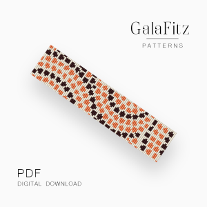 Earth tone mosaic loom bracelet pattern with terracotta, brown, and ivory geometric tile-inspired design.