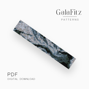 Marble loom bracelet pattern with abstract gray, blue, white, and charcoal color transitions.