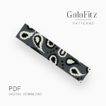 Monochrome paisley loom bracelet pattern with white paisley motifs on a dark charcoal background.