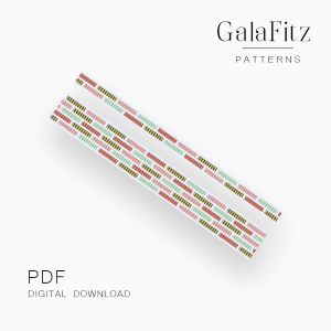 Modern loom bracelet pattern with repeating terracotta, sage green, olive, and white horizontal stripes.