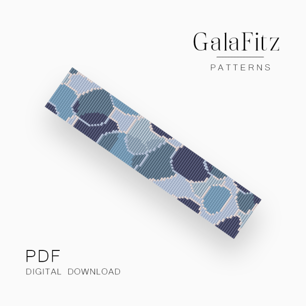 Loom bracelet pattern with overlapping blue circles in navy, slate, and light blue tones.