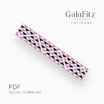 Geometric zigzag loom bracelet pattern with black and pink triangle accents on a white background.