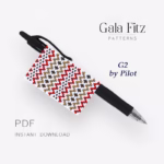 Red zigzag ornament even count peyote pen wrap bead pattern in red, beige, brown and white.