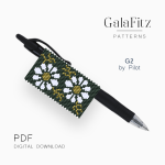 Daisy beaded pen wrap pattern for G2 pens by Pilot with white flowers on a dark green background.
