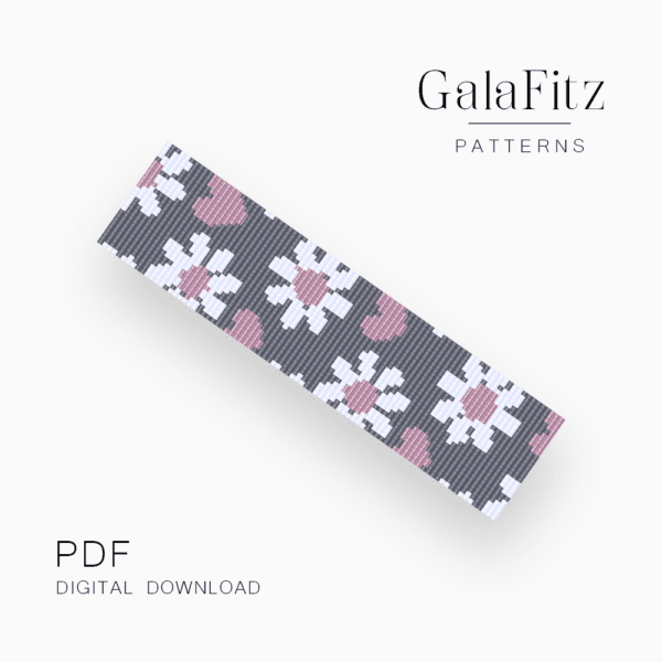 Pink-gray flowers bead loom pattern