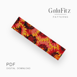 Colorful gerbera flower loom bracelet pattern in yellow, orange, red, and black digital PDF.