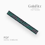 Greek Key Loom bracelet pattern with turquoise, gray, and black geometric meander design.