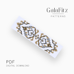 Damask ornament Loom bracelet pattern in black, antique gold, and white.