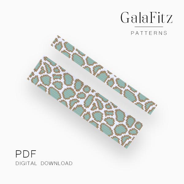 Pastel leopard loom bracelet pattern with wide and narrow bracelet designs.