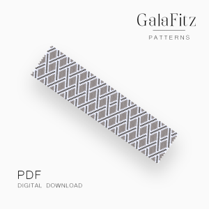 Diamond lattice peyote bracelet pattern in taupe and white, digital PDF download