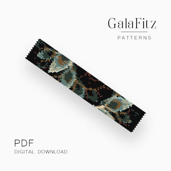 Dark Abstract Leaf Peyote Bracelet Pattern, PDF