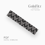 Black peyote bracelet pattern with repeating silver-white layered geometric shapes and angular triangular details.