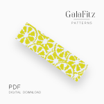 Yellow and white peyote bracelet pattern featuring repeated lemon slice shapes on a white background.