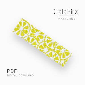 Yellow and white peyote bracelet pattern featuring repeated lemon slice shapes on a white background.
