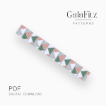 Minimalist Triangle Loom bracelet pattern featuring repeating geometric triangles in sage green, blush pink, gray, and white.