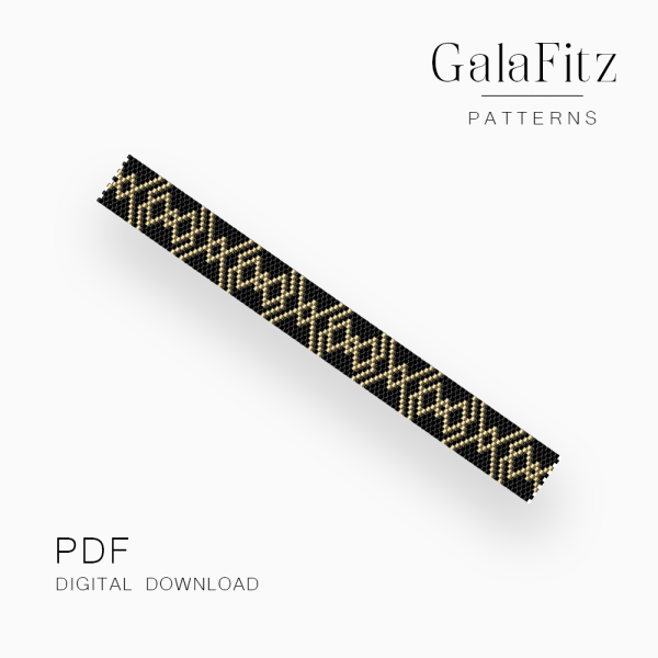 Black and Gold Lattice Peyote Bracelet Pattern, PDF