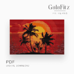 Sunset with palm trees bead loom tapestry pattern