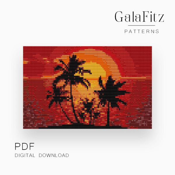 Sunset with palm trees bead loom tapestry pattern