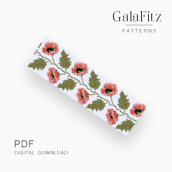 Pink Poppies Bead Loom Pattern, PDF
