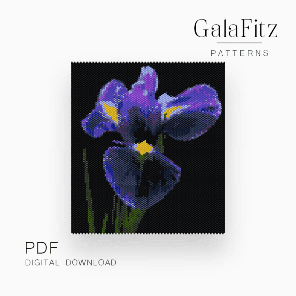Navy blue iris flower beaded peyote tapestry pattern