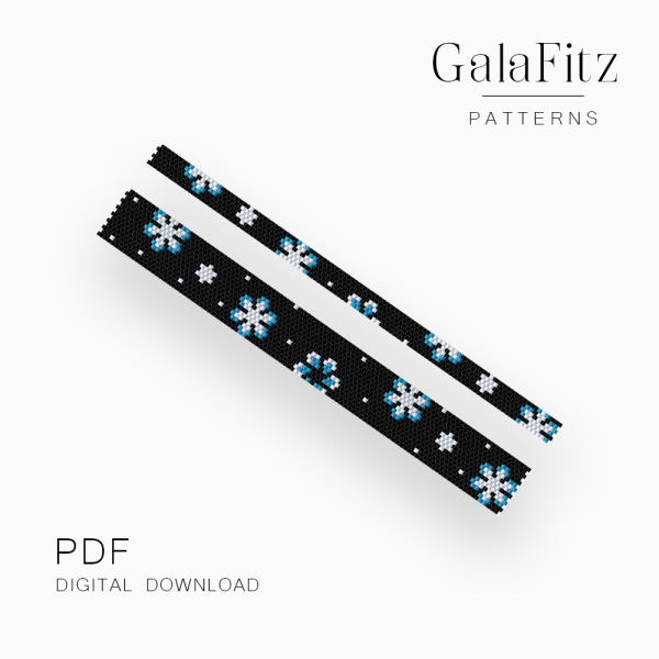 Blue & White Snowflake Peyote Bracelet Pattern, PDF