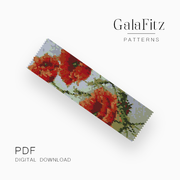 Red Poppy Peyote Bracelet Pattern PDF
