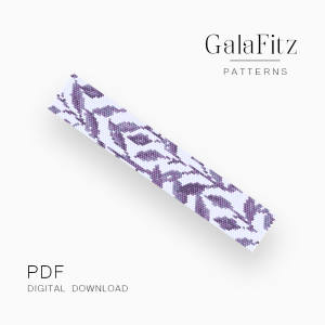 Peyote bracelet pattern with repeating purple and lavender leaves on a clean white background.