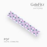 White pink and gray floral loom bracelet pattern with repeating rounded motifs and delicate geometric details