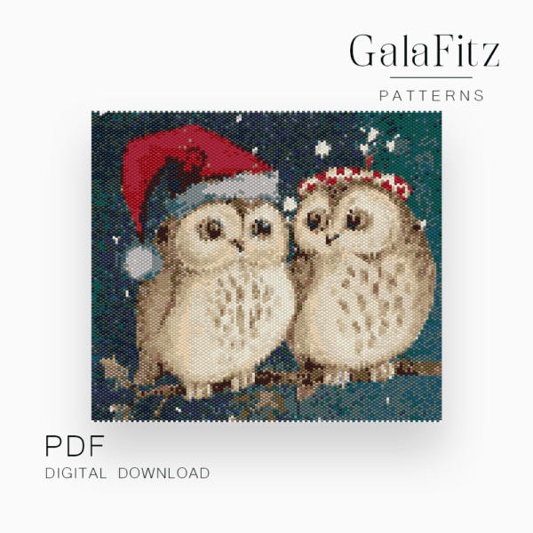 Christmas owls peyote beaded tapestry pattern