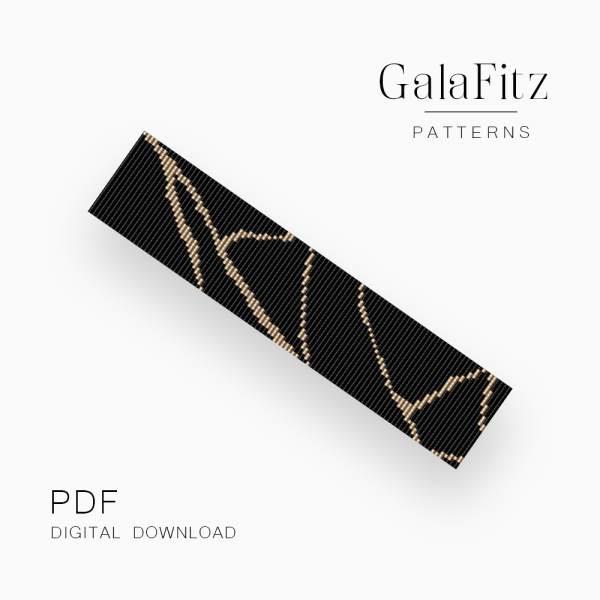 Golden Veins kintsugi loom bracelet pattern with gold lines on a black background