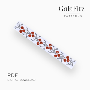 Red Berries and Grey Leaves Bead Loom Bracelet Pattern