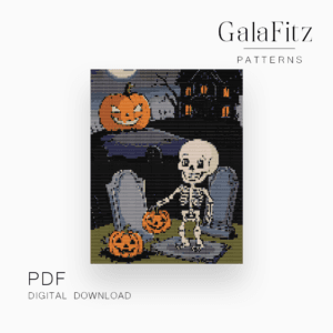 Skeleton with Pumpkins Bead Weaving Pattern