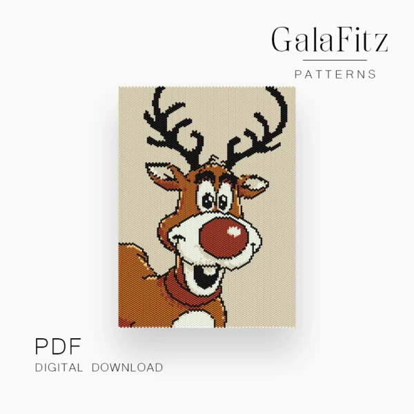 Christmas reindeer even count peyote bead tapestry pattern, PDF