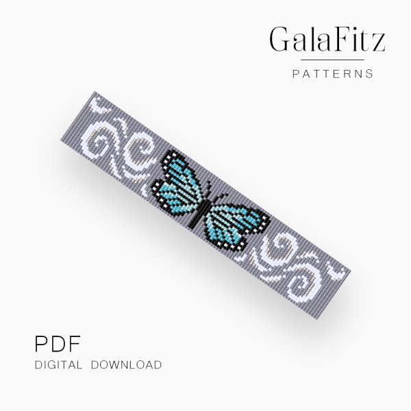 Blue Butterfly Scroll Loom Bracelet Pattern