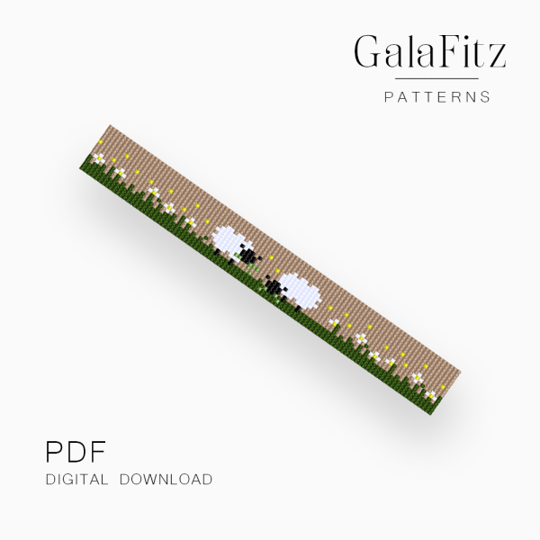 Spring meadow with sheep bead loom pattern