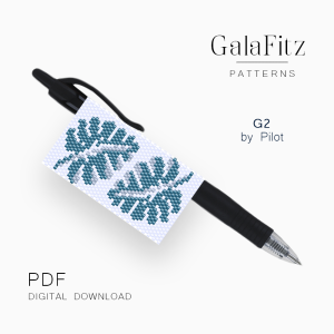 Blue Monstera Leaf Pen Wrap Peyote Pattern