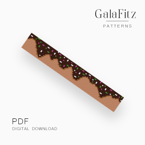 Loom bracelet pattern featuring chocolate-frosted donuts with colorful sprinkles on a beige background.