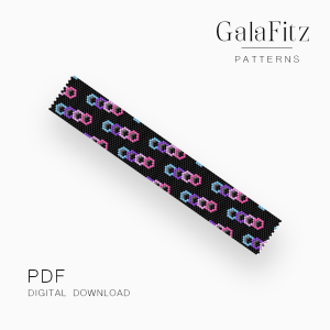 Pastel chain link peyote bracelet pattern in blue, purple, pink, and white for even and odd count peyote.