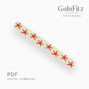 Bright orange starfish scattered across a soft sandy cream background in a coastal loom bracelet bead pattern