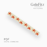 Cream peyote bracelet pattern with repeating orange starfish and small red accents along the band.