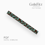 Turquoise leafy vine with small golden accents woven across a rich brown loom bracelet bead pattern