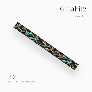 Turquoise leafy vine with small golden accents woven across a rich brown loom bracelet bead pattern