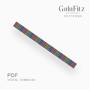 Black and white checkerboard bead pattern with bright rainbow colored accents on a loom bracelet design
