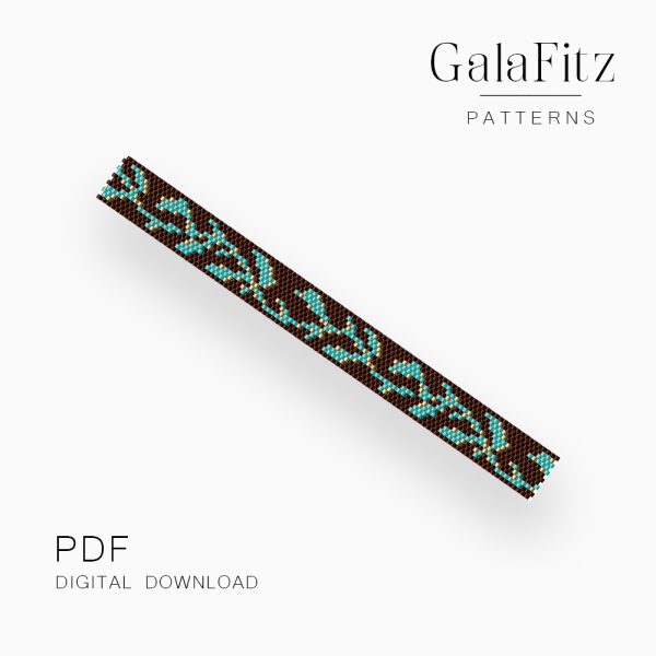 Turquoise Leaf Branch Peyote Bracelet Pattern, PDF