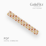 Muted yellow and terracotta peyote bracelet pattern with repeating rounded diamond motifs on a cream background.