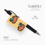Orange pumpkins with teal stems on a warm cream background, even count peyote pen wrap pattern for Pilot G2 pen.