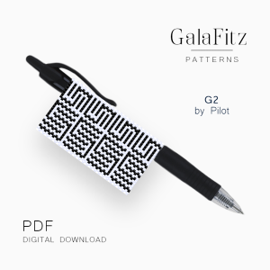 Black and white Greek Key geometric pattern, even count peyote pen wrap pattern for Pilot G2 pen.