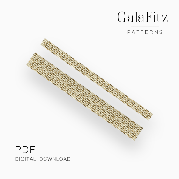 Gold ornamental loom bracelet pattern with delicate repeating details in cream and champagne gold tones