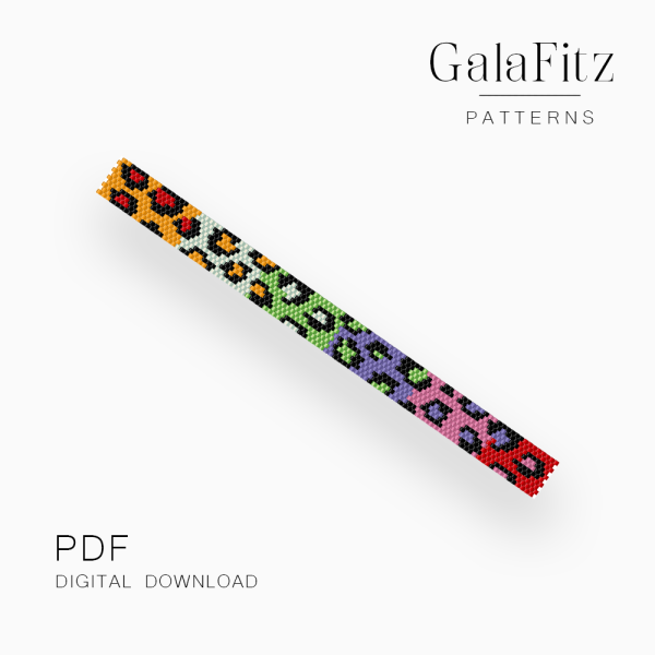 Rainbow Leopard Peyote Bracelet Pattern, PDF